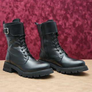 La Canadienne Women Cody Lace-up Black Leather Combat Studded Boots sz 11