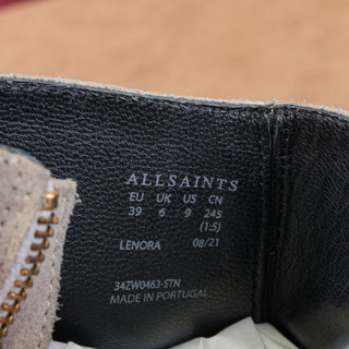 AllSaints Women Lenora Beige Suede Western Boho Zip Ankle Boots 8.5-9US EUR 39