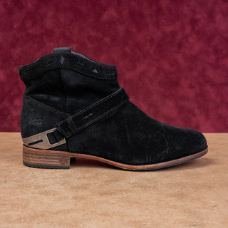 UGG Women Austin Black Suede Western Low Boho Cottage Ankle Boots sz 10