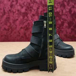 Steve Madden Women Roland Black Leather Festival Moto Zip Boots sz 6