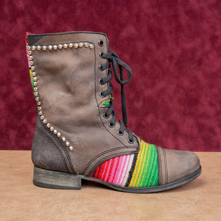 Steve Madden Women Taco Vintage Y2K Grey Stone Leather Studded Combat Boots sz 7