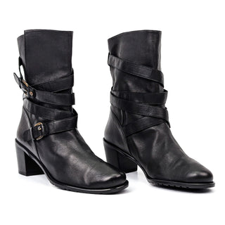 Stuart Weitzman Women Black Dallas Strap Buckle Heel Ankle Boots size 10.5