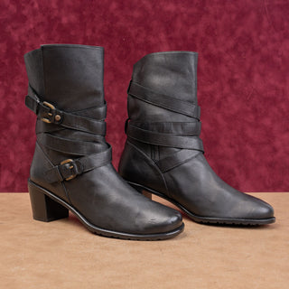 Stuart Weitzman Women Vintage Y2K Black Leather Moto Festival Grunge Boots 10.5