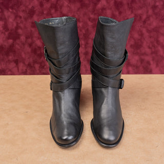 Stuart Weitzman Women Vintage Y2K Black Leather Moto Festival Grunge Boots 10.5