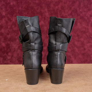 Stuart Weitzman Women Vintage Y2K Black Leather Moto Festival Grunge Boots 10.5