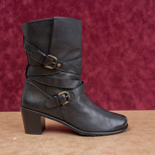Stuart Weitzman Women Vintage Y2K Black Leather Moto Festival Grunge Boots 10.5