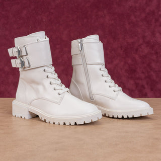 Vince Camuto Women Fawdry Offwhite lace-up Zip Combat Ankle Boots sz 5