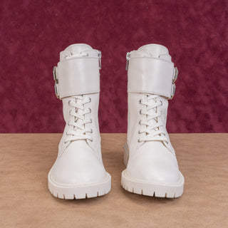 Vince Camuto Women Fawdry Offwhite lace-up Zip Combat Ankle Boots sz 5