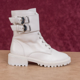Vince Camuto Women Fawdry Offwhite lace-up Zip Combat Ankle Boots sz 5