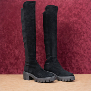 Stuart Weitzman Women Soho Black Suede Slip-on Platform OTK Fashion Boots sz 10.5