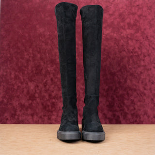 Stuart Weitzman Women Soho Black Suede Slip-on Platform OTK Fashion Boots sz 10.5