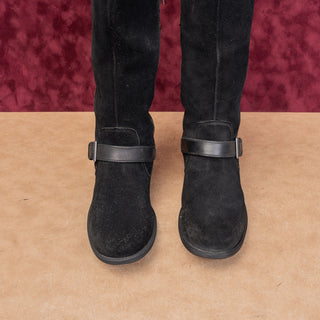 UGG Women Black Suede Moto Festival Fashion Zip Lug Buckle Boots size 7.5