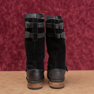 UGG Women Black Suede Moto Festival Fashion Zip Lug Buckle Boots size 7.5