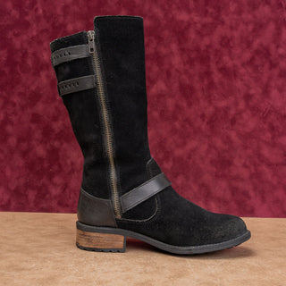 UGG Women Black Suede Moto Festival Fashion Zip Lug Buckle Boots size 7.5