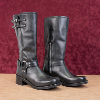 Steve Madden Women Bryanna Black Leather Harness Moto Biker Fashion Boots sz 10
