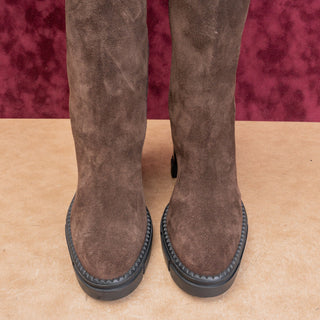 Aquatalia Women Brown Suede Fashion Weatherproof Fashion Zip Heel Boots sz 11