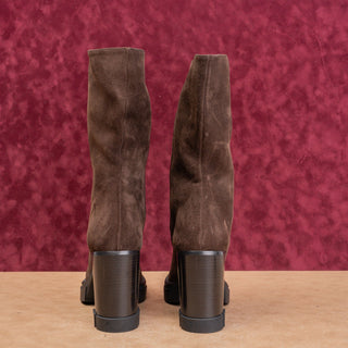 Aquatalia Women Brown Suede Fashion Weatherproof Fashion Zip Heel Boots sz 11