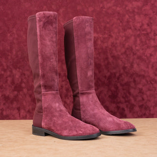 Stuart Weitzman Women Greer City Burgundy Silky Suede Dress Knee Boots sz 6.5