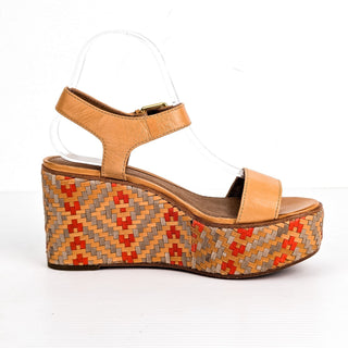 Frye Women Carlie Brown Leather Strap Plaftorm Wedge Sandals Size 7.5