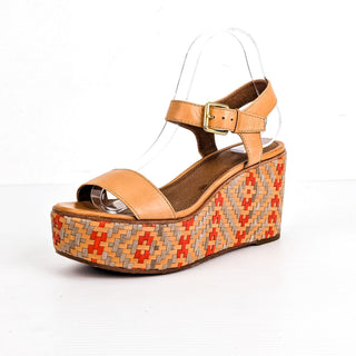 Frye Women Carlie Brown Leather Strap Plaftorm Wedge Sandals Size 7.5