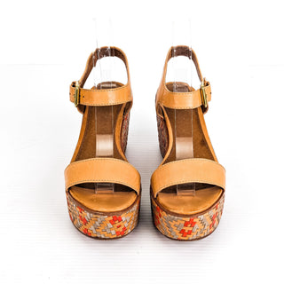 Frye Women Carlie Brown Leather Strap Plaftorm Wedge Sandals Size 7.5