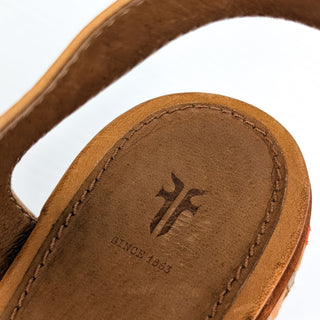 Frye Women Carlie Brown Leather Strap Plaftorm Wedge Sandals Size 7.5