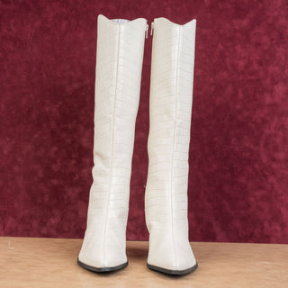 Journee Signature Women Laila Western Cowboy Off White Leather Boots size 9