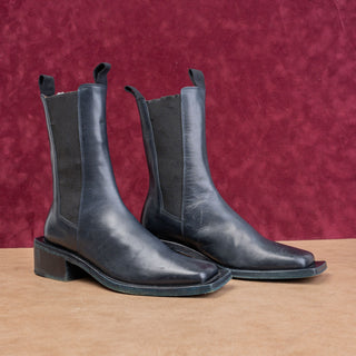 Marsell Women Panello Midnight Blue Leather Chelsea Fashion Boots 6US EUR36.5