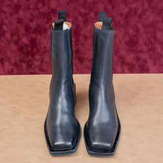 Marsell Women Panello Midnight Blue Leather Chelsea Fashion Boots 6US EUR36.5