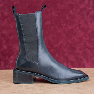 Marsell Women Panello Midnight Blue Leather Chelsea Fashion Boots 6US EUR36.5