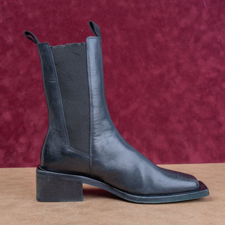 Marsell Women Panello Midnight Blue Leather Chelsea Fashion Boots 6US EUR36.5