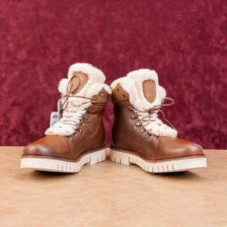 Pajar Women faux Fur Dark Brown Leather Lace up Snow Winter Boots 9-9.5US EUR40
