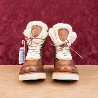 Pajar Women faux Fur Dark Brown Leather Lace up Snow Winter Boots 9-9.5US EUR40