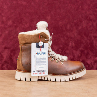 Pajar Women faux Fur Dark Brown Leather Lace up Snow Winter Boots 9-9.5US EUR40
