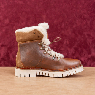 Pajar Women faux Fur Dark Brown Leather Lace up Snow Winter Boots 9-9.5US EUR40