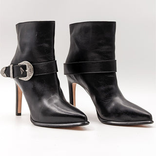 Paige Women Holly Western Black Leather Buckle Pointy Toe Heeled Boots Size 6.5M