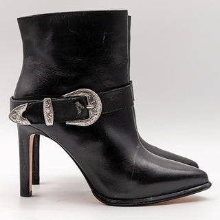 Paige Women Holly Western Black Leather Buckle Pointy Toe Heeled Boots Size 6.5M