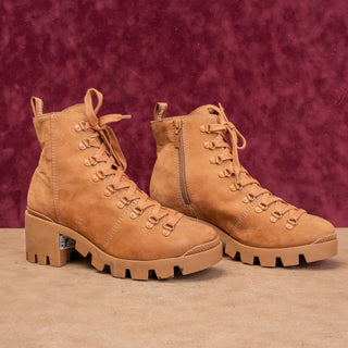 Schutz Xayane Women Platform Fashion Brown Lug Sole Lace-up Suede Boots sz 8.5