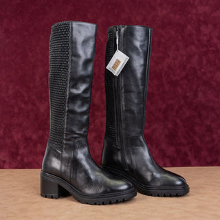 Geox Women Damiana Black Leather Lug Sole Riding Knee Boots 7.5US EUR38