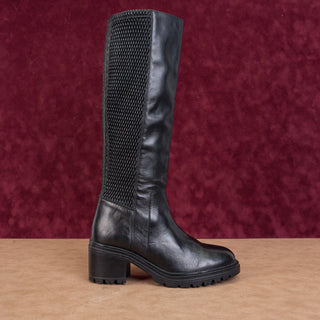 Geox Women Damiana Black Leather Lug Sole Riding Knee Boots 7.5US EUR38