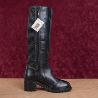 Geox Women Damiana Black Leather Lug Sole Riding Knee Boots 7.5US EUR38