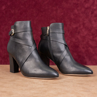 L'Agence Women Franci Black Leather Buckle Fashion Dressy Heel Boots sz 9.5