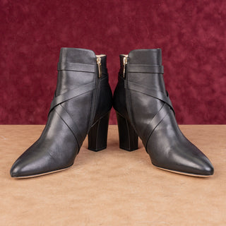 L'Agence Women Franci Black Leather Buckle Fashion Dressy Heel Boots sz 9.5
