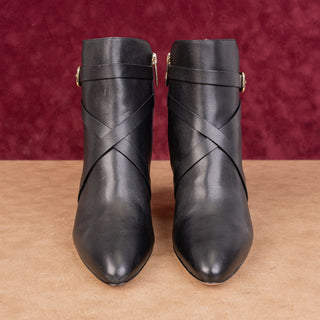 L'Agence Women Franci Black Leather Buckle Fashion Dressy Heel Boots sz 9.5