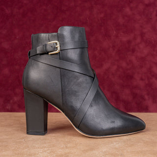 L'Agence Women Franci Black Leather Buckle Fashion Dressy Heel Boots sz 9.5