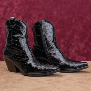 Jeffrey Campbell Wmn Black Leather Croc Western Pointy toe Party Zip Boots sz 9