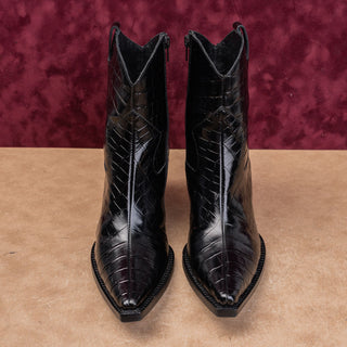 Jeffrey Campbell Wmn Black Leather Croc Western Pointy toe Party Zip Boots sz 9