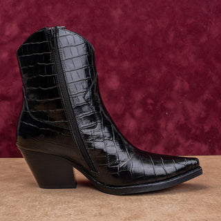 Jeffrey Campbell Wmn Black Leather Croc Western Pointy toe Party Zip Boots sz 9