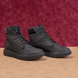 Timberland Women Black Nubuck Flat Comfort Lace-up Combat Boots sz 7.5