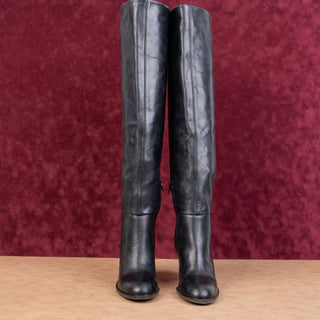 Free People Women Black Italian Leather OTK 60's Zip Party Boots sz 8US EUR38.5